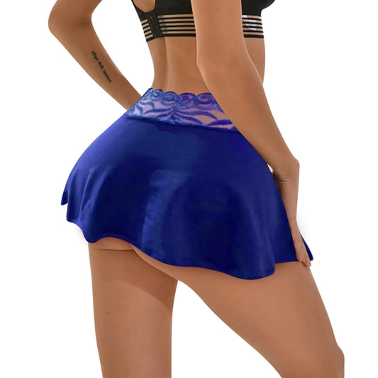 Womens Sexy See Through Sheer Micro Mini Skirt High Waist Party Lace Trim Short Skirt Rave Novelty Clubwear Skirt Mini Skirts for Women - High Waisted Rave Skirt for Festivals Blue X-Large